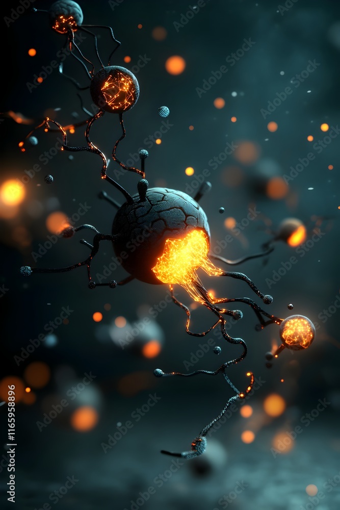 Poster futuristic digital landscape with intricate neural pathways intelligent agents encrypted data flows 