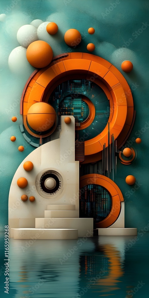 Poster visionary digital oasis intricate data structures generative patterns and adaptive technological con