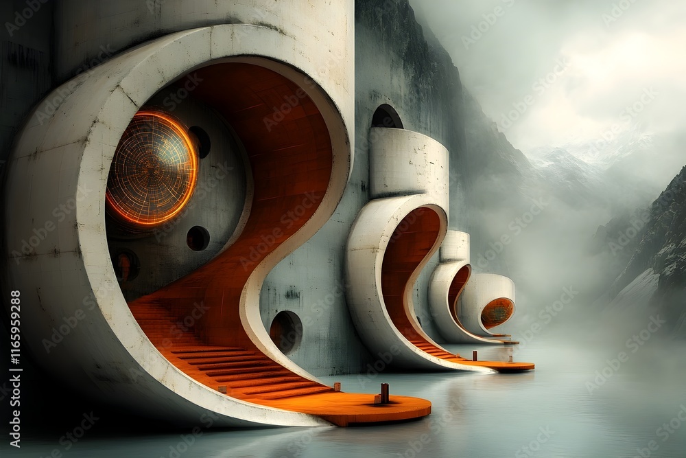 Poster futuristic digital oasis with complex algorithmic structures and intricate digital textures dynamic 
