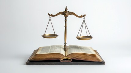 Brass Scales of Justice Resting on an Ancient Book
