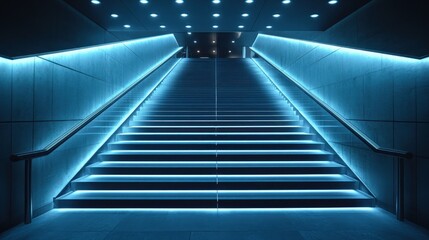 Illuminated stairway in modern building.