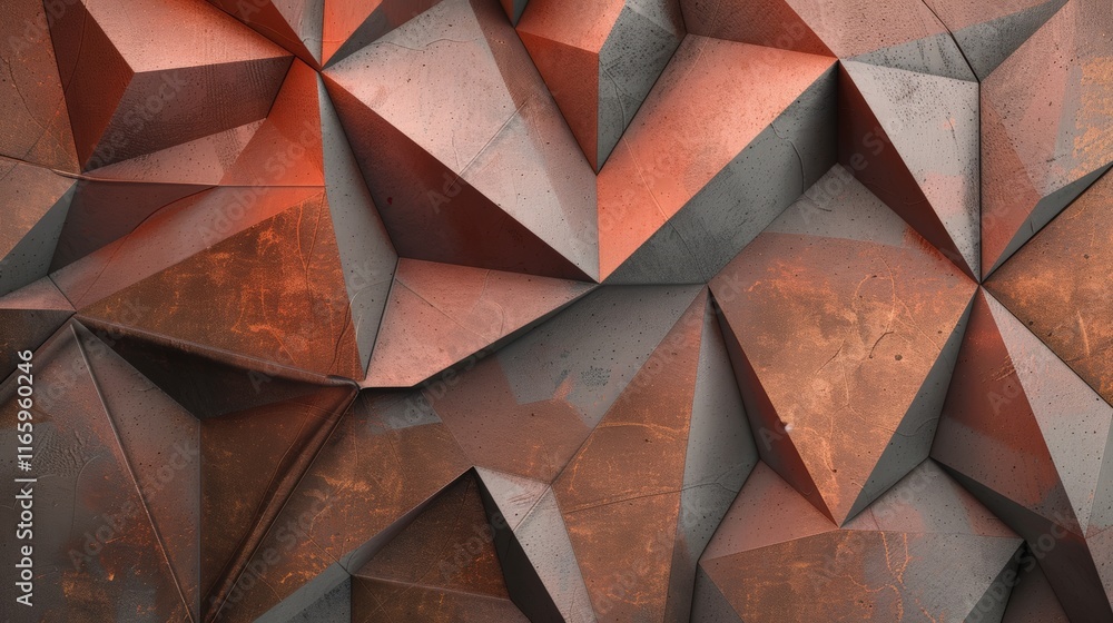 Poster geometric copper and concrete surface creating an abstract wallpaper design with triangular shapes
