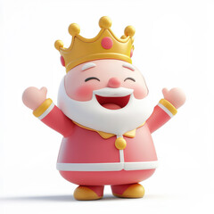 Cheerful cartoon king character with a crown and a big smile, perfect for festive designs and playful themes in children’s illustrations and branding projects