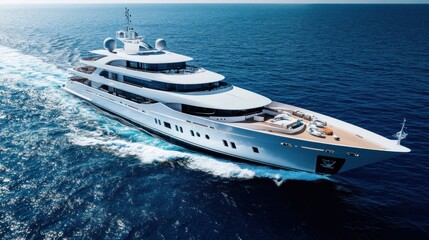 Fototapeta premium Luxury yacht cruising on open ocean, sunny day.