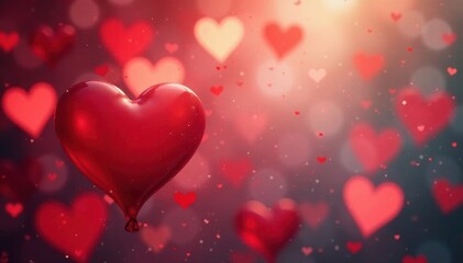 Blurred red heart shapes, soft romantic backdrop, romantic, love