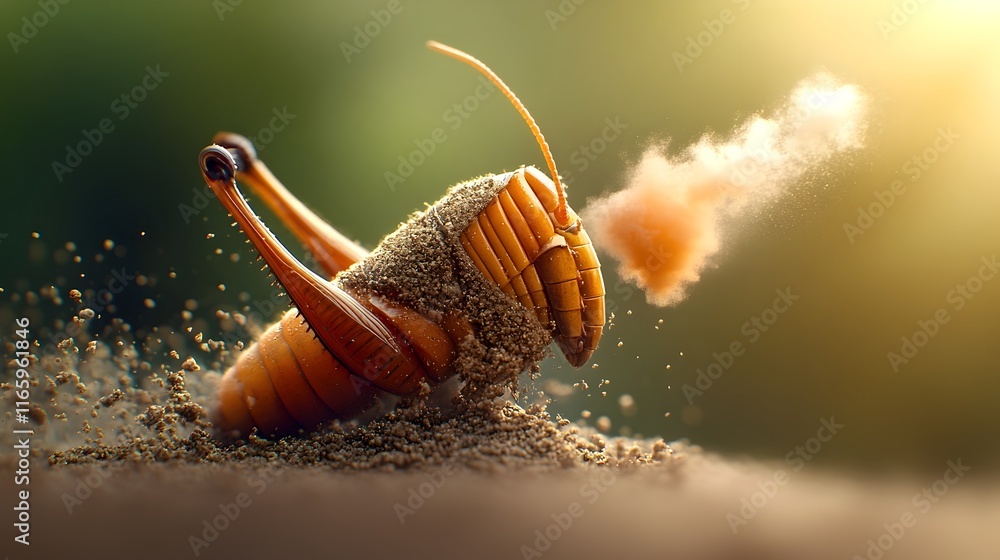 Poster tightly framed close up photograph showcasing the intricate textures and patterns of a grasshopper s