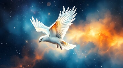 Fototapeta premium Majestic White Bird Soaring through a Cosmic Background, Ai generated images