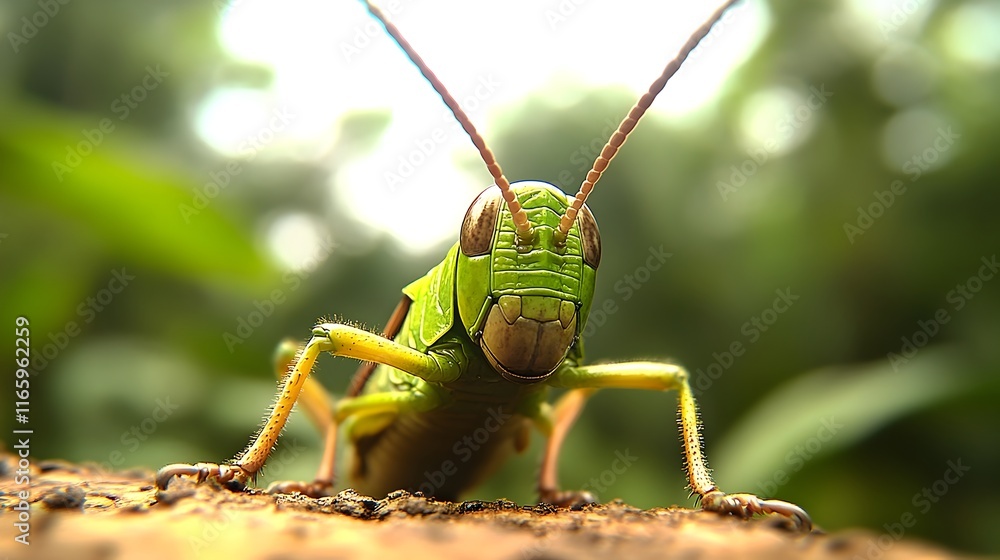 Poster macro perspective of a grasshopper s thoracic area the insect unleashing alarm pheromones to signal 