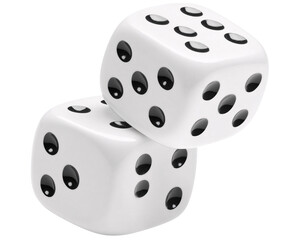 Isolated Two White Dice Stacked Slightly Different