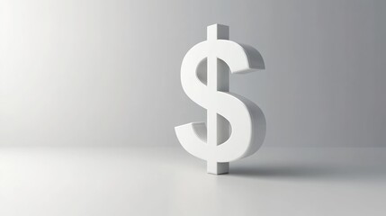 Obraz premium 3D white dollar sign on an empty background, in a minimalistic style with white and grey colors.