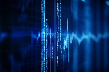 Fototapeta premium Stock market chart on dark blue background with depth of field and bokeh effect, high-resolution financial design.