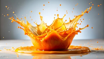 The commercial advertisement features a vibrant orange juice, dynamic fluid motion, and a glossy surface, showcasing a refreshing beverage with crisp detail.