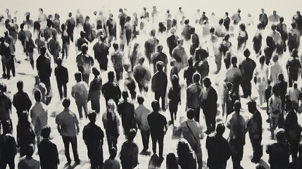 Naklejka premium A sea of faces: Monochromatic urban crowd painting