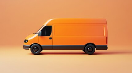 Orange delivery van on orange background.