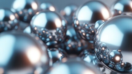A collection of metallic spheres reflecting light and each other, creating a beautiful and intriguing arrangement that captivates the viewer's attention.