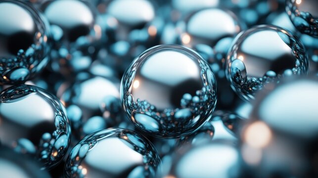 A stunning cluster of shiny metallic spheres, reflecting intriguing light patterns, creating a mesmerizing visual effect that evokes feelings of futuristic beauty and innovation.