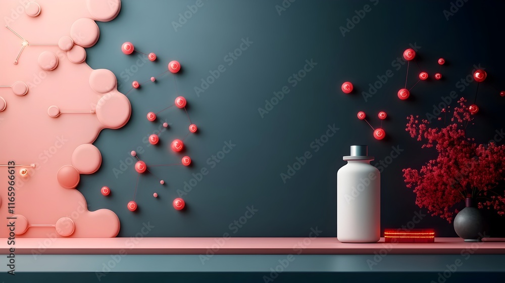 Poster visually striking abstract image depicting a futuristic holographic pheromone research laboratory fe
