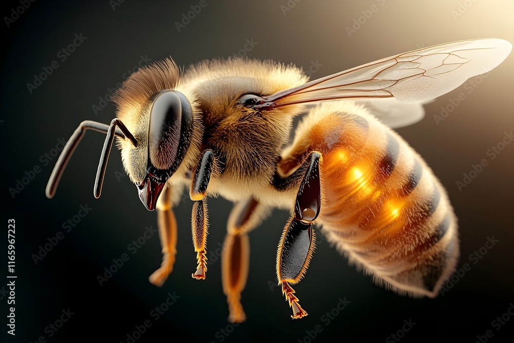 Poster mesmerizing close up portrait of a honeybee s pulsating abdomen releasing defensive pheromones showc