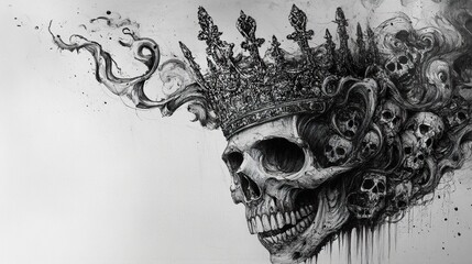 Fototapeta premium Dark Crown: A Monochrome Skull Illustration