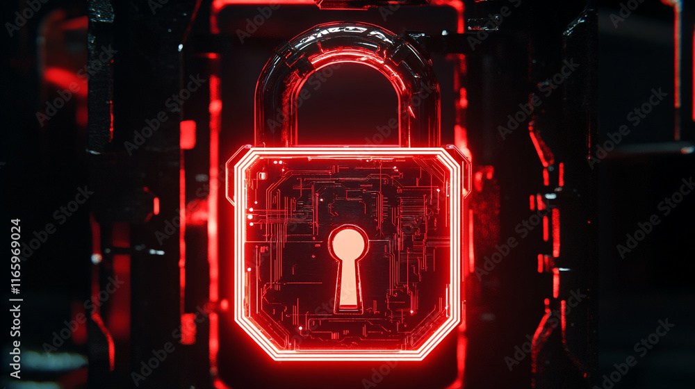 Poster digital padlock symbolizing cybersecurity in a high-tech environment