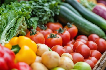 A colorful display of fresh vegetables at a vibrant farmers market.