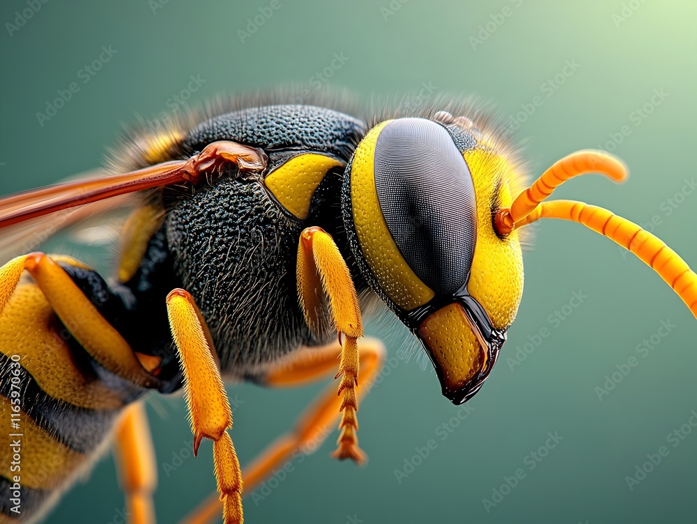 Poster macro photograph of a wasp s abdomen showcasing the intricate patterns textures and segmented exoske