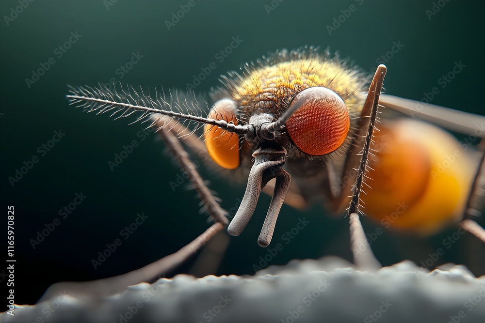Poster macro portrait of a mosquito s compound eyes with multifaceted scanning the environment and sensing 