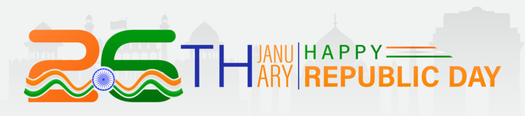 26th January: Happy Republic Day | of India. Indian Republic Day, design with numbers, text, and. Republic Day Banner, Post, poster, Sale,