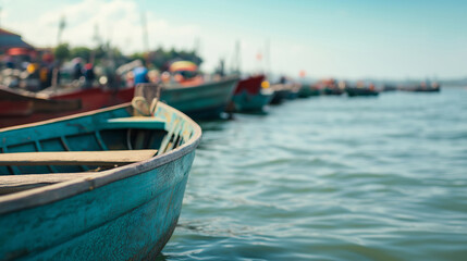 Obraz premium Colorful fishing vessels drifting near riverbanks, capturing traditional marketplace atmosphere in Vietnamese waterway landscape