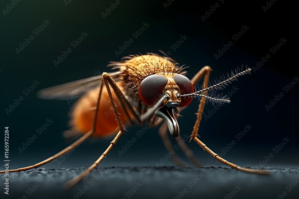 Poster macro photograph of a mosquito s compound eyes with its intricate multifaceted scanning the environm