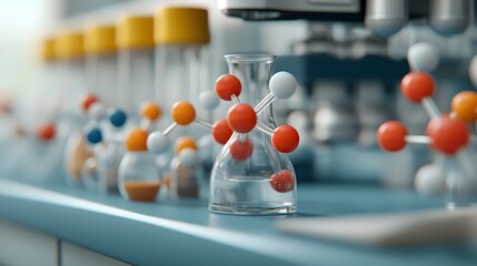 Naklejka premium Nanotech Fabrication Laboratory showcasing self assembling molecular structures atomic scale 3D printing and programmable metamaterials for responsive smart surfaces and molecular electronics