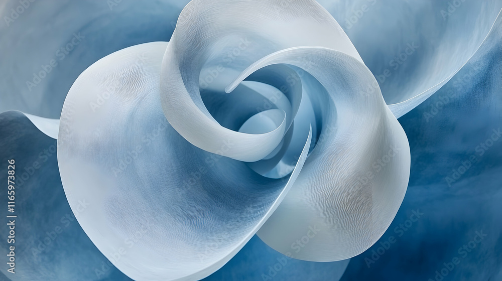 Poster abstract swirling blue forms resembling petals, creating a mesmerizing visual texture. ideal for des