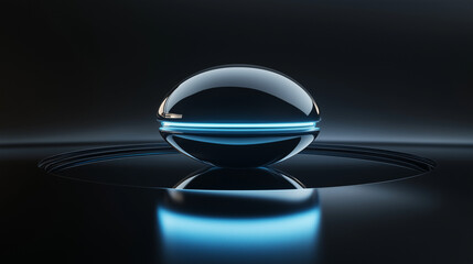 Futuristic Orb: Glowing Blue Line Encircling Dark Sphere 
