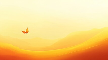 Orange Desert Landscape With A Single Leaf Butterfly