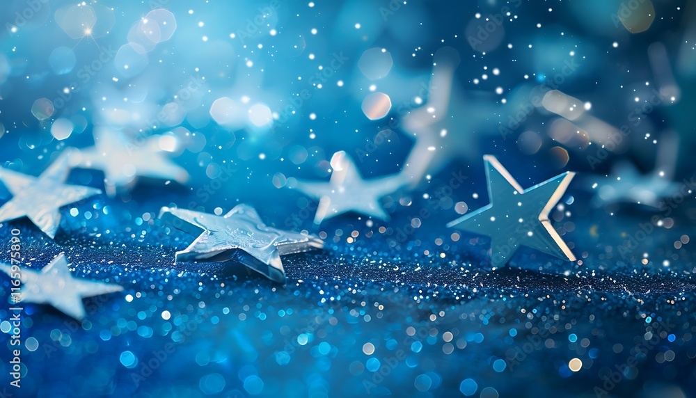 Poster christmas background with snowflakes and bokeh lights. copy space.