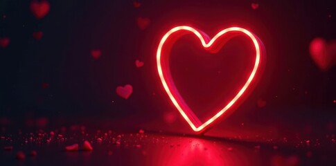 Glowing red neon heart, dark background Valentine's Day theme , red heart, celebration