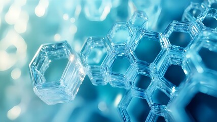 Intricate Frozen Hexagonal Ice Crystal Patterns in Mesmerizing Blue Tones