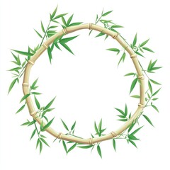 Naklejka premium Circular Bamboo Frame with Lush Green Leaves