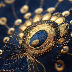 Intricate Embroidery Design in Gold and Blue Tones