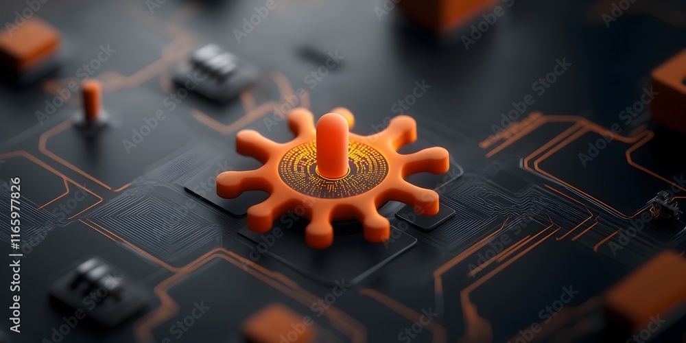 Poster visually striking image depicting the shimmering holographic controls and biomorphic circuit diagram