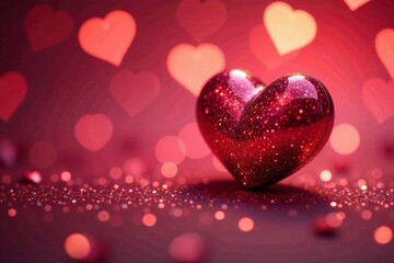 Sparkling red hearts, glittering surface, romantic ambiance , close-up, holiday