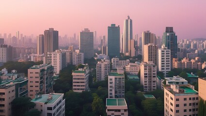 Obraz premium Sunlight rooftop view skyline bangkok twilight, office buildings, living