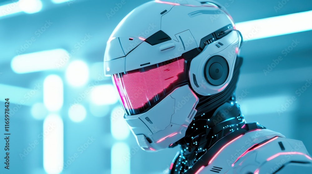 Poster futuristic robot in high-tech lab with glowing details and sleek design, perfect for sci-fi concepts