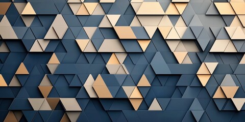  illustration of a geometric pattern with layered blue and gold triangles