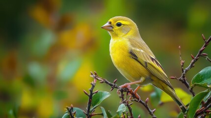 A Goldfinch perched on thorns in a bushy area