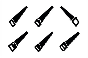 Hand Saw Icons Set on White Background