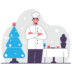 Portrait of Festive Chef in Restaurant Christmas Setting
