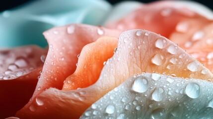 This close-up captures soft, pastel blooms adorned with glimmering droplets of water, evoking a sense of freshness and beauty in nature's delicate design.