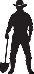 Silhouette of farmer holding a shovel black and white 