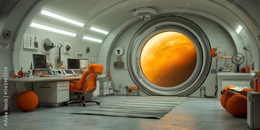 Poster futuristic extraterrestrial control center for deep space telemetry and interplanetary expedition pl